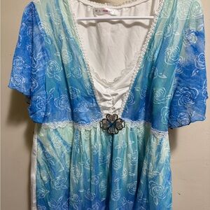 Blue and White Floral Top